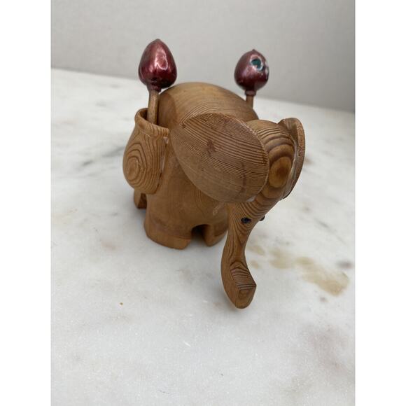 Hand Carved Wood Elephant Toothpick Holder Figurine Handpainted Maracas Trinket - Picture 11 of 11